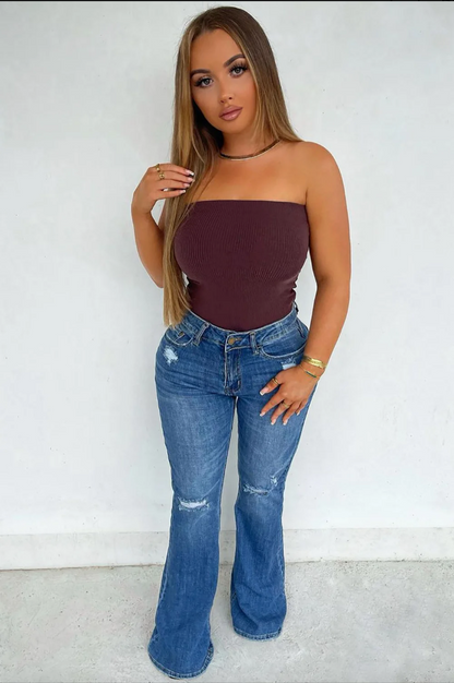 Medium Wash Distressed Flare Jeans