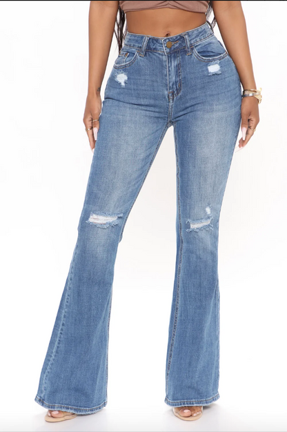 Medium Wash Distressed Flare Jeans