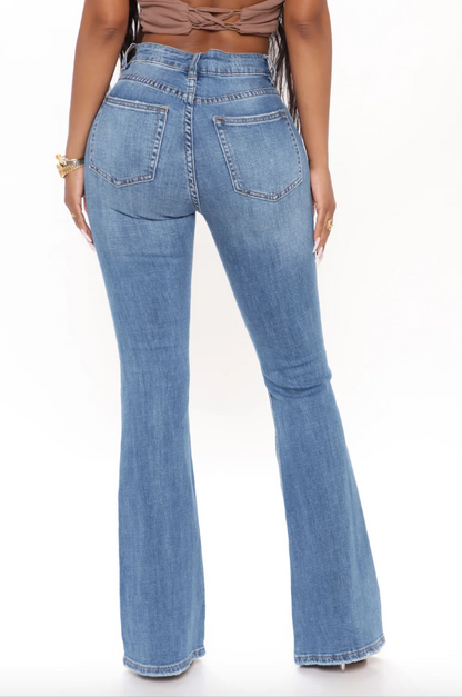 Medium Wash Distressed Flare Jeans