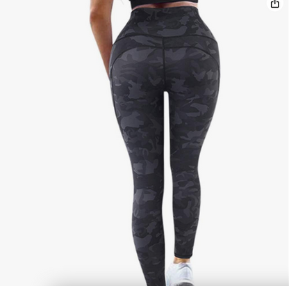 High-Waist Charcoal Camo Pocket Leggings