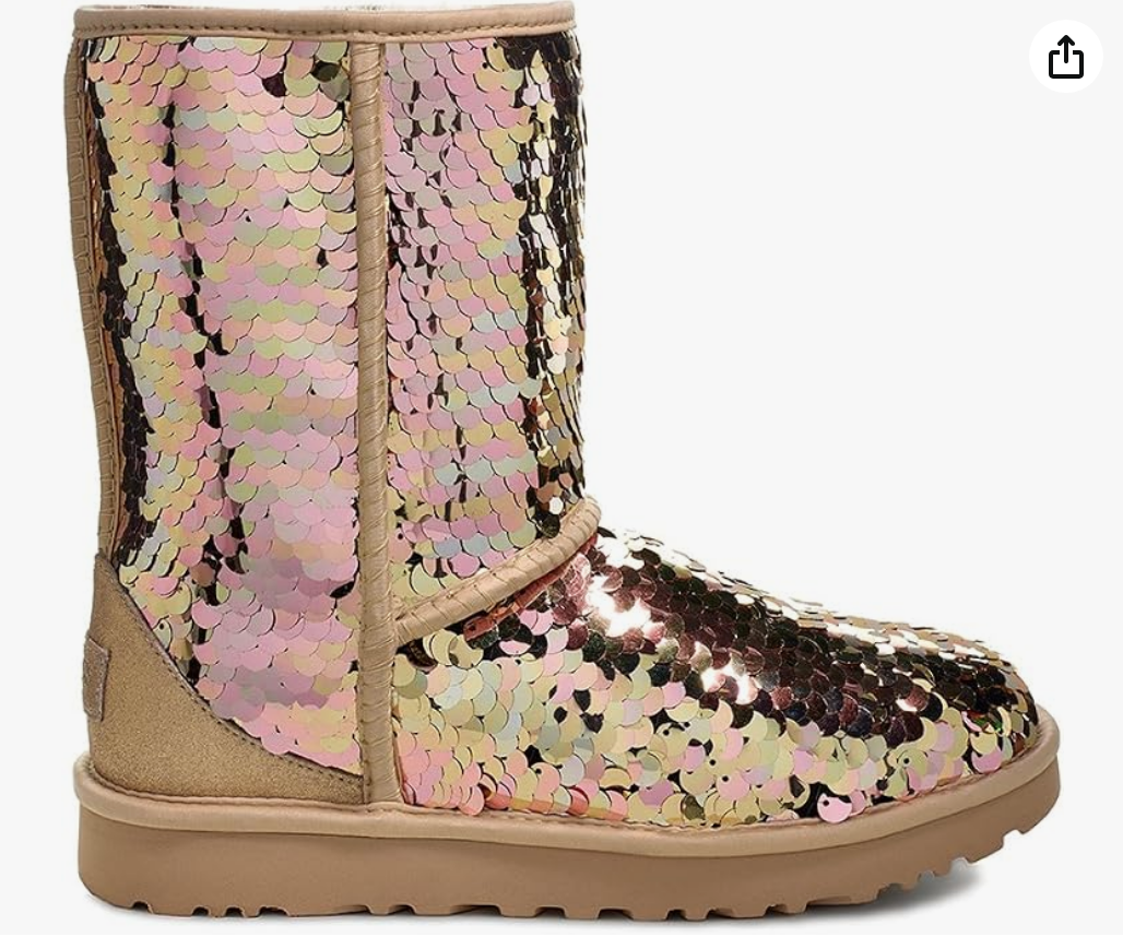 Sequin Mid-Calf Booties in Gold