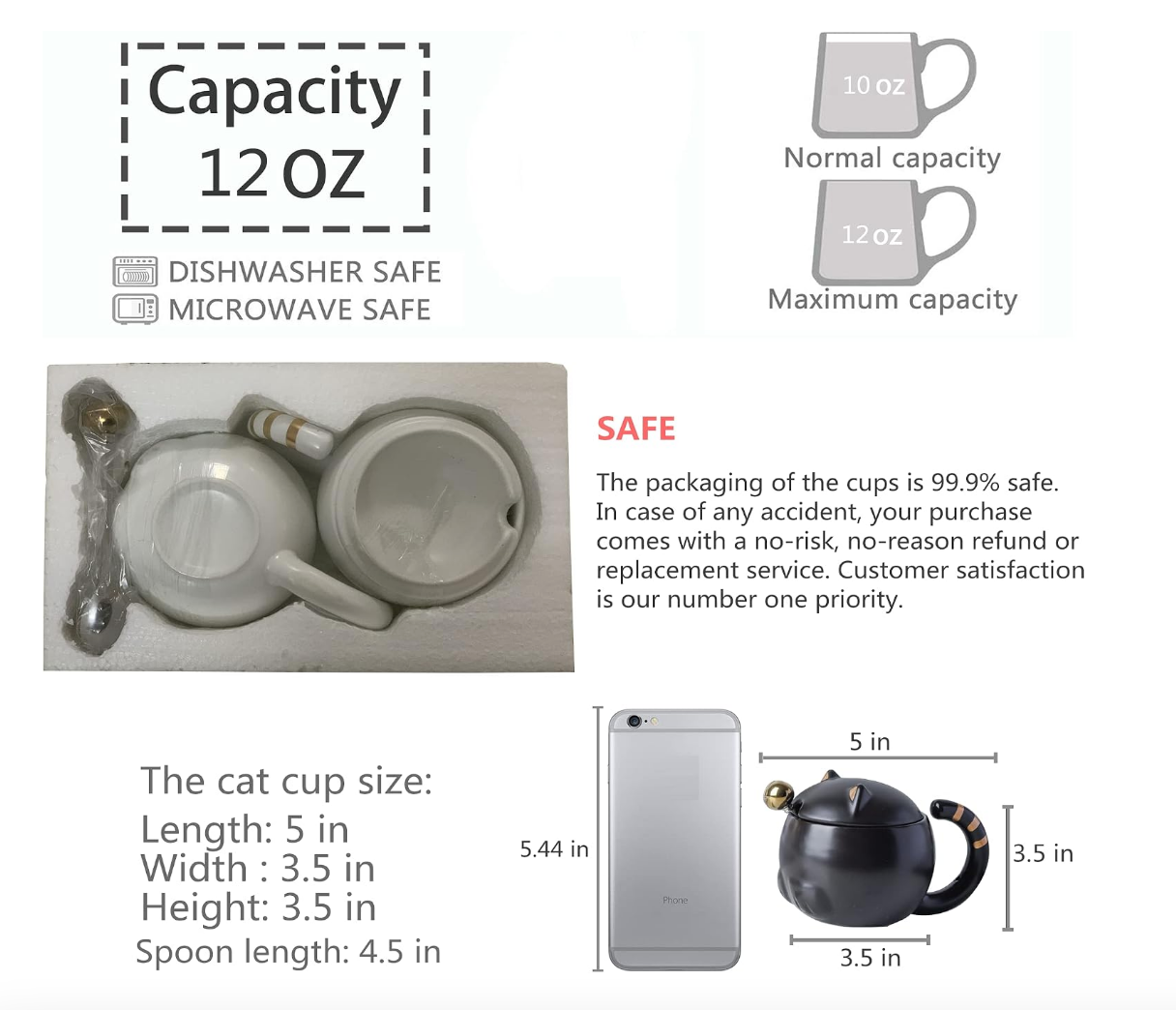 White Cat Mugs with Spoon and Lid (Set of 2)