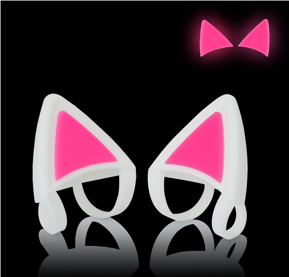 Pink and White Silicone Cat Ears for Headphones (Pair)