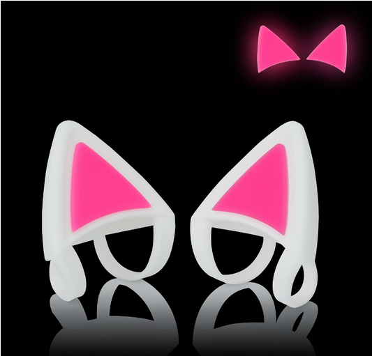 Pink and White Silicone Cat Ears for Headphones (Pair)