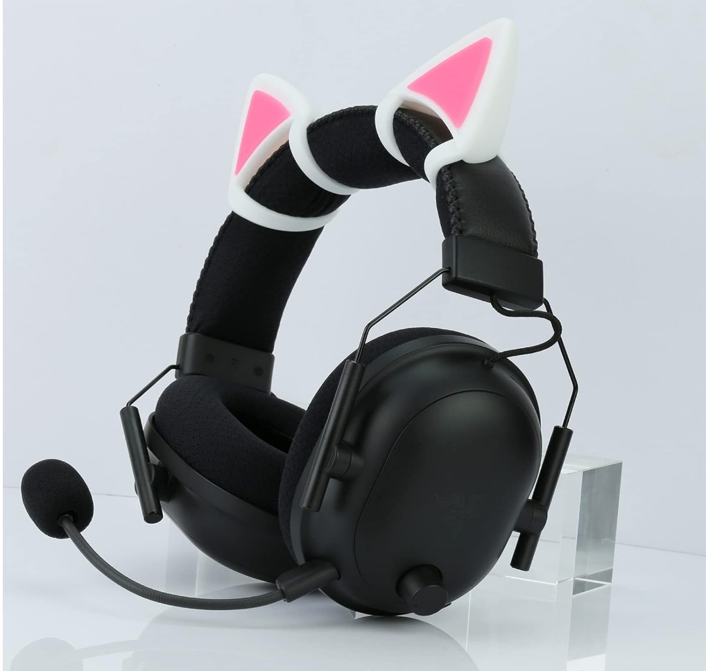 Pink and White Silicone Cat Ears for Headphones (Pair)
