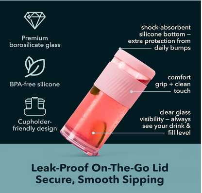 Peach Reusable Glass Smoothie Cup with Straw