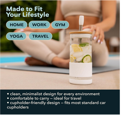 Peach Reusable Glass Smoothie Cup with Straw