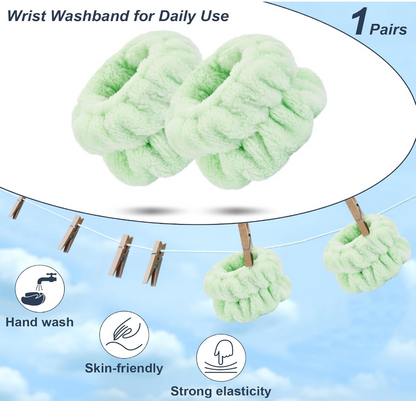 Wrist Bands for Face Washing in Green (Pair)