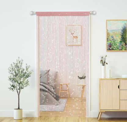 Sparkling Pink Threaded Curtain Panel for Doorway
