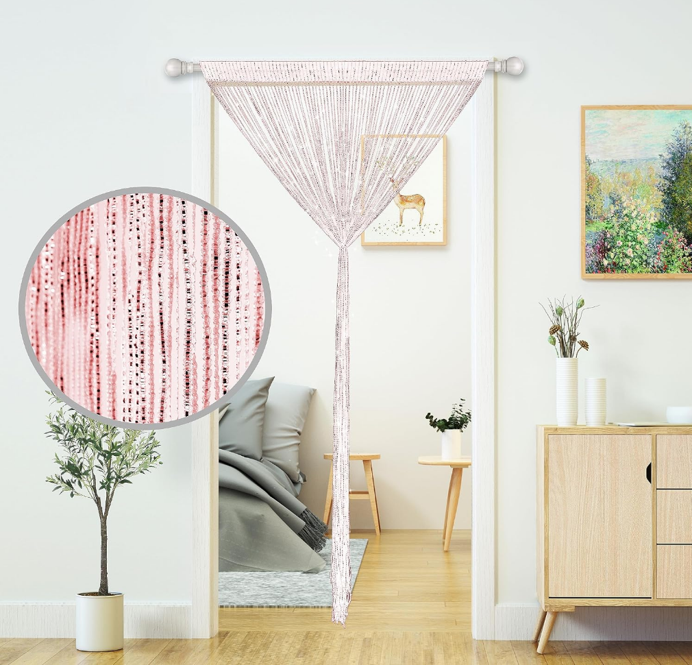 Sparkling Pink Threaded Curtain Panel for Doorway