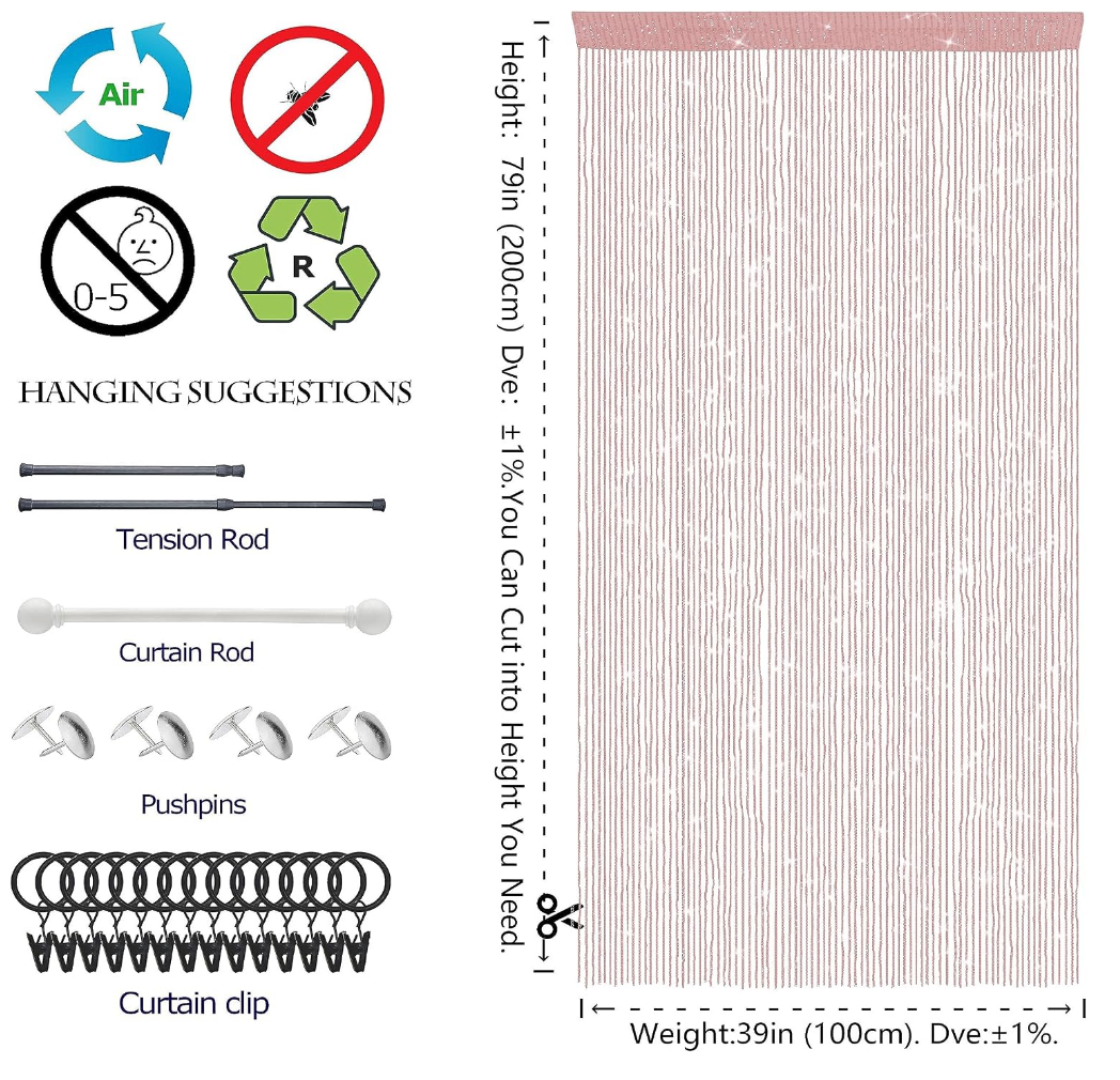 Sparkling Pink Threaded Curtain Panel for Doorway