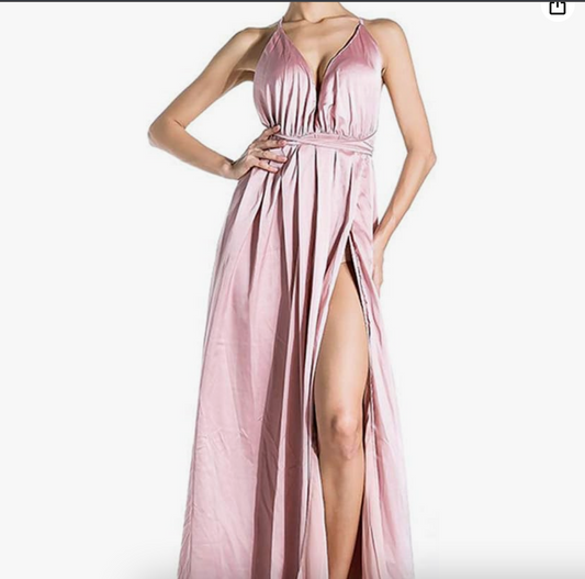 Elegant Blush Pink Satin Maxi Dress