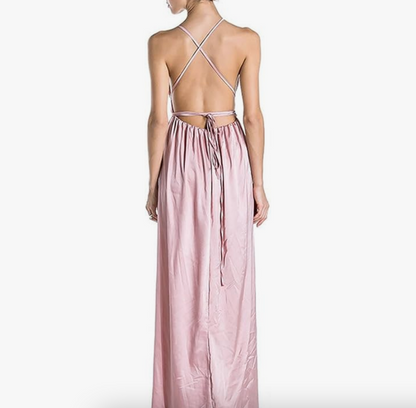 Elegant Blush Pink Satin Maxi Dress