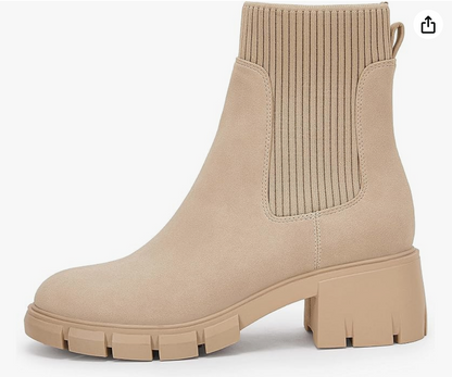 Taupe Rib-Knit Ankle Chelsea Boot