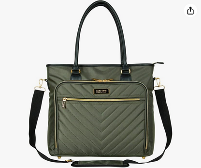 Olive Green Quilted Laptop Tote