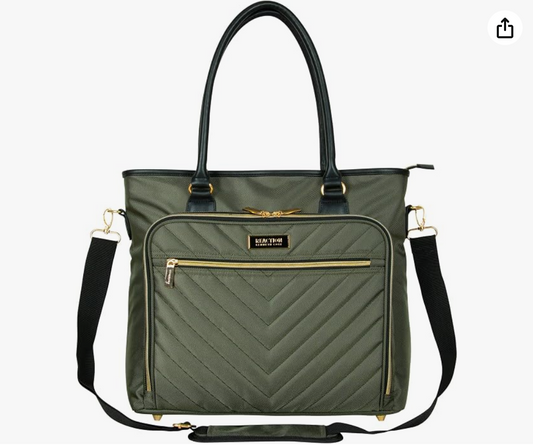 Olive Green Quilted Laptop Tote