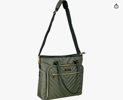 Olive Green Quilted Laptop Tote