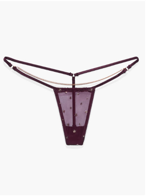 Star-Embellished Sheer Thong in Plum
