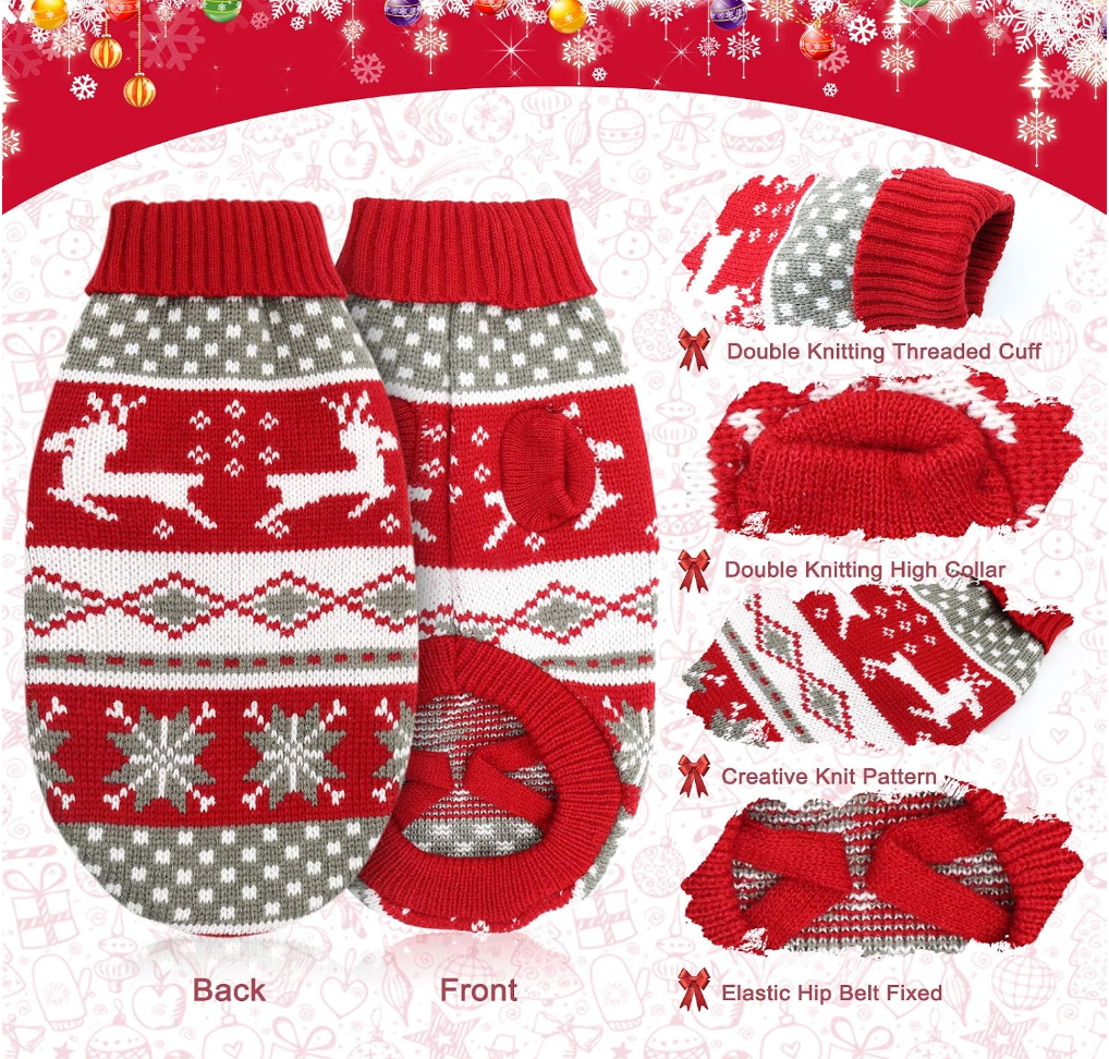 Red and Gray Festive Knit Pet Sweater