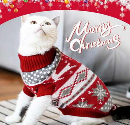 Red and Gray Festive Knit Pet Sweater