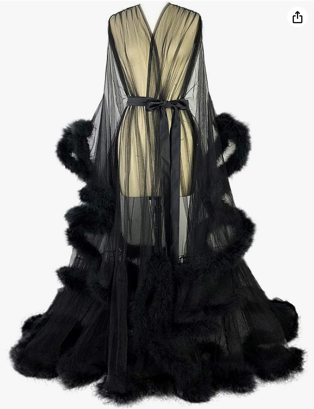 Sheer Black Feather Trim Boudoir Robe