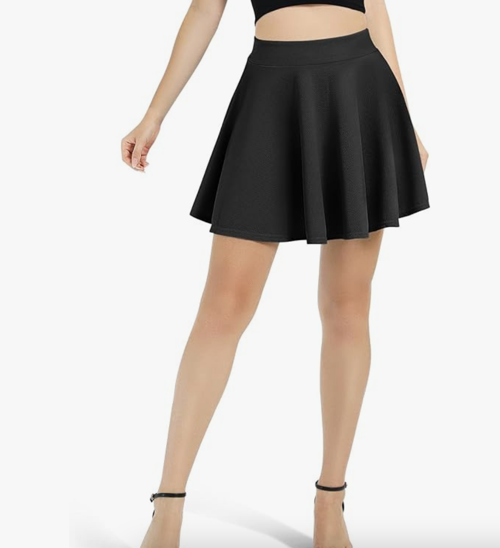 High-Waist Black Skater Skirt