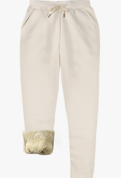 Cream Fleece-Lined Drawstring Joggers