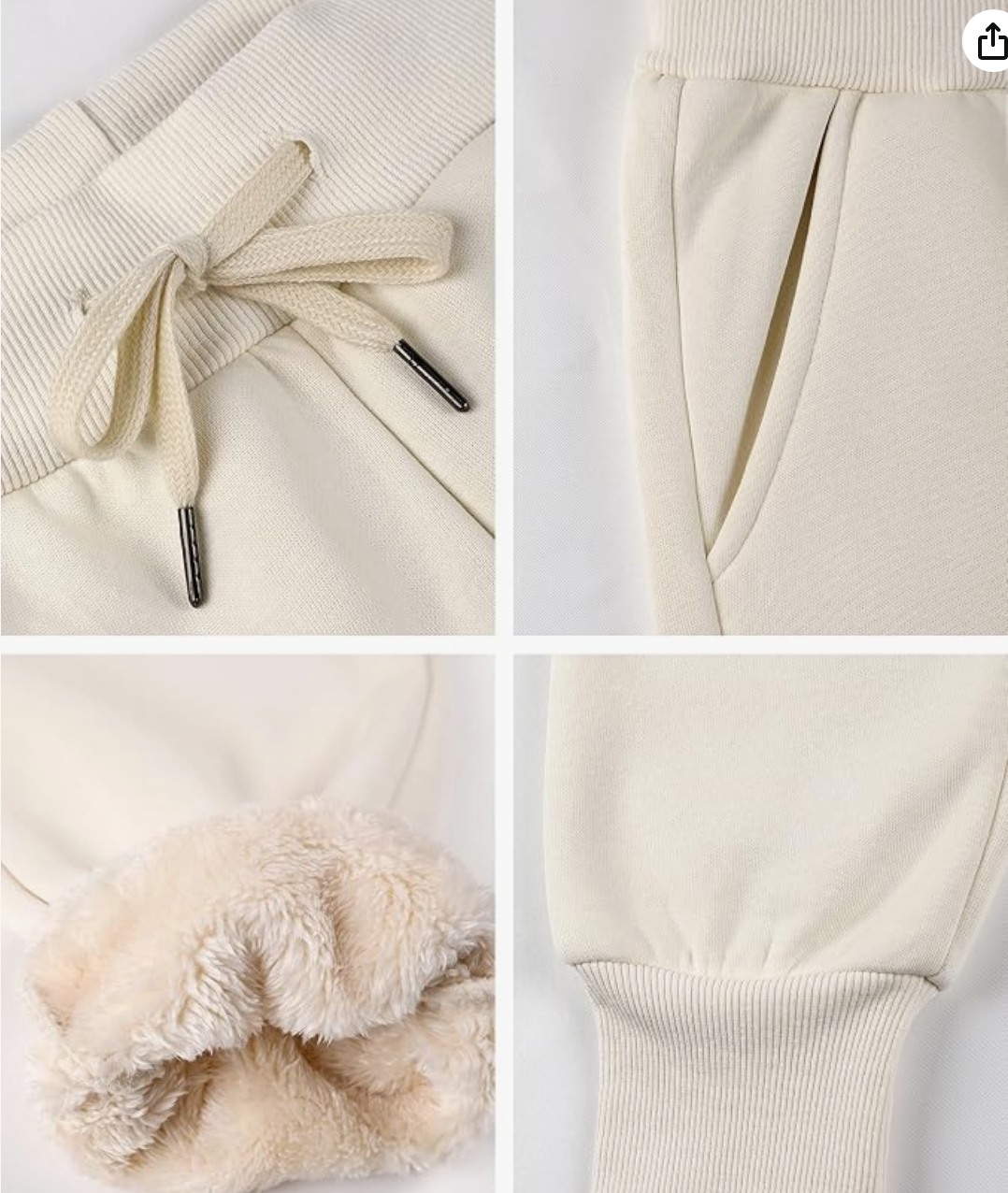 Cream Fleece-Lined Drawstring Joggers