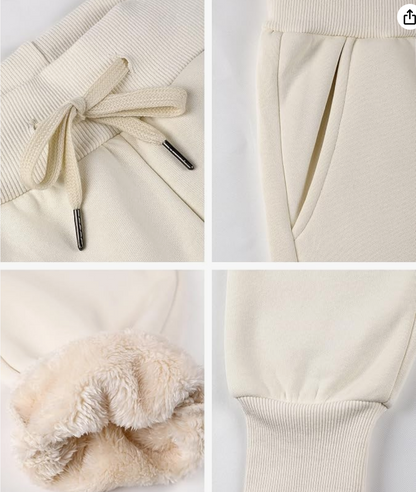 Cream Fleece-Lined Drawstring Joggers