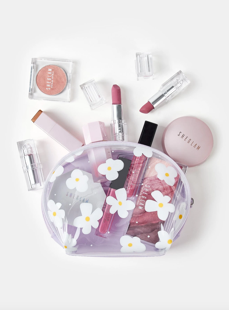 Purple Clear Daisy Makeup Pouch
