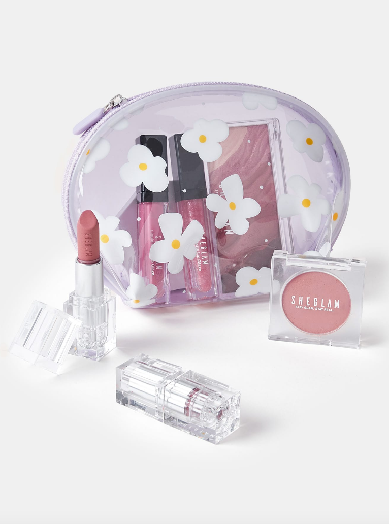 Purple Clear Daisy Makeup Pouch