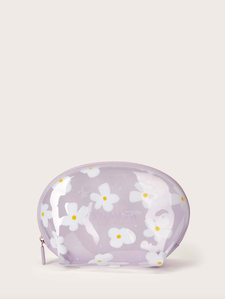 Purple Clear Daisy Makeup Pouch