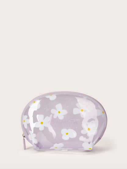 Purple Clear Daisy Makeup Pouch