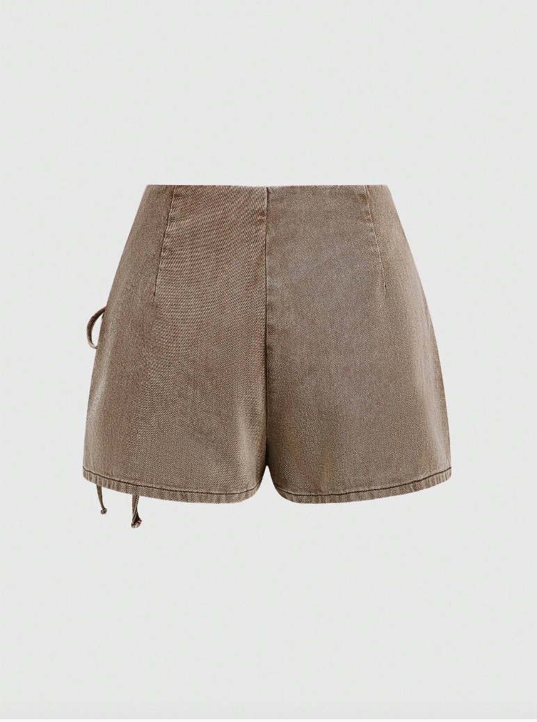 Washed Brown Side Lace-Up Mini Skort