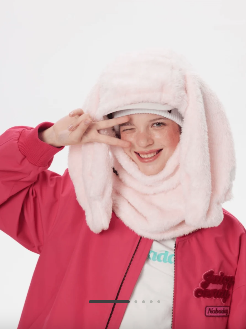 Pink Plush Bunny Hood