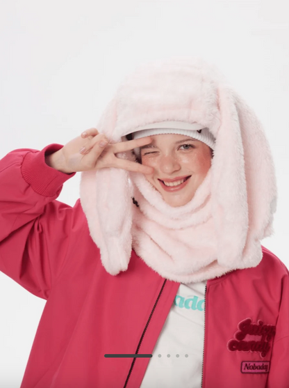 Pink Plush Bunny Hood