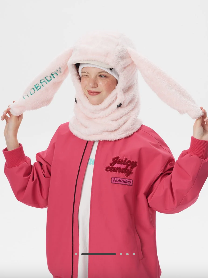 Pink Plush Bunny Hood