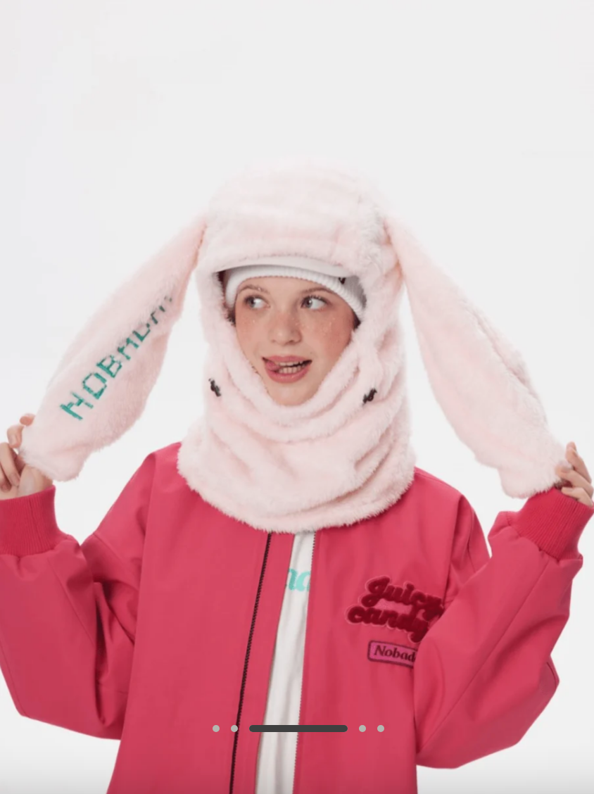 Pink Plush Bunny Hood