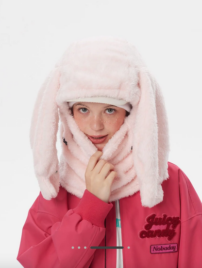 Pink Plush Bunny Hood