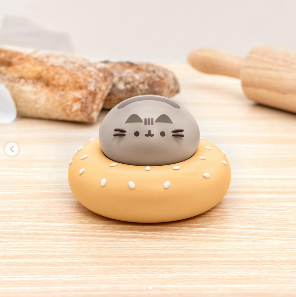 Gray Cat on Bagel Figurine