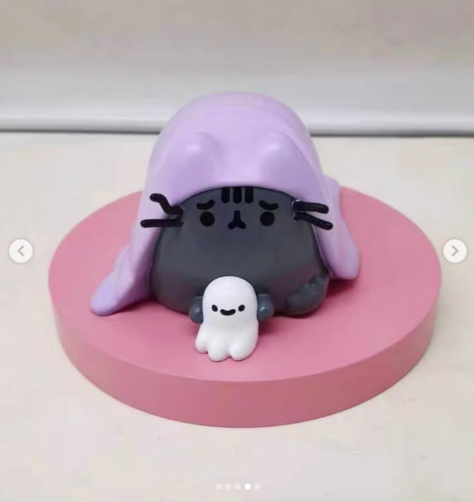 Gray Cat Figurine with Lavender Blanket