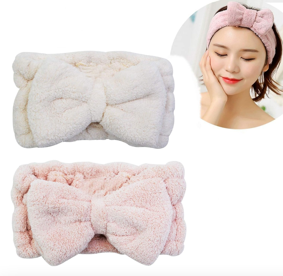 Plush Bow Spa Headbands (Set of 2)