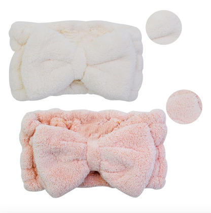 Plush Bow Spa Headbands (Set of 2)