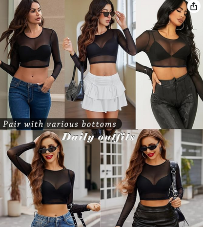 Black Sheer Mesh Crop Top