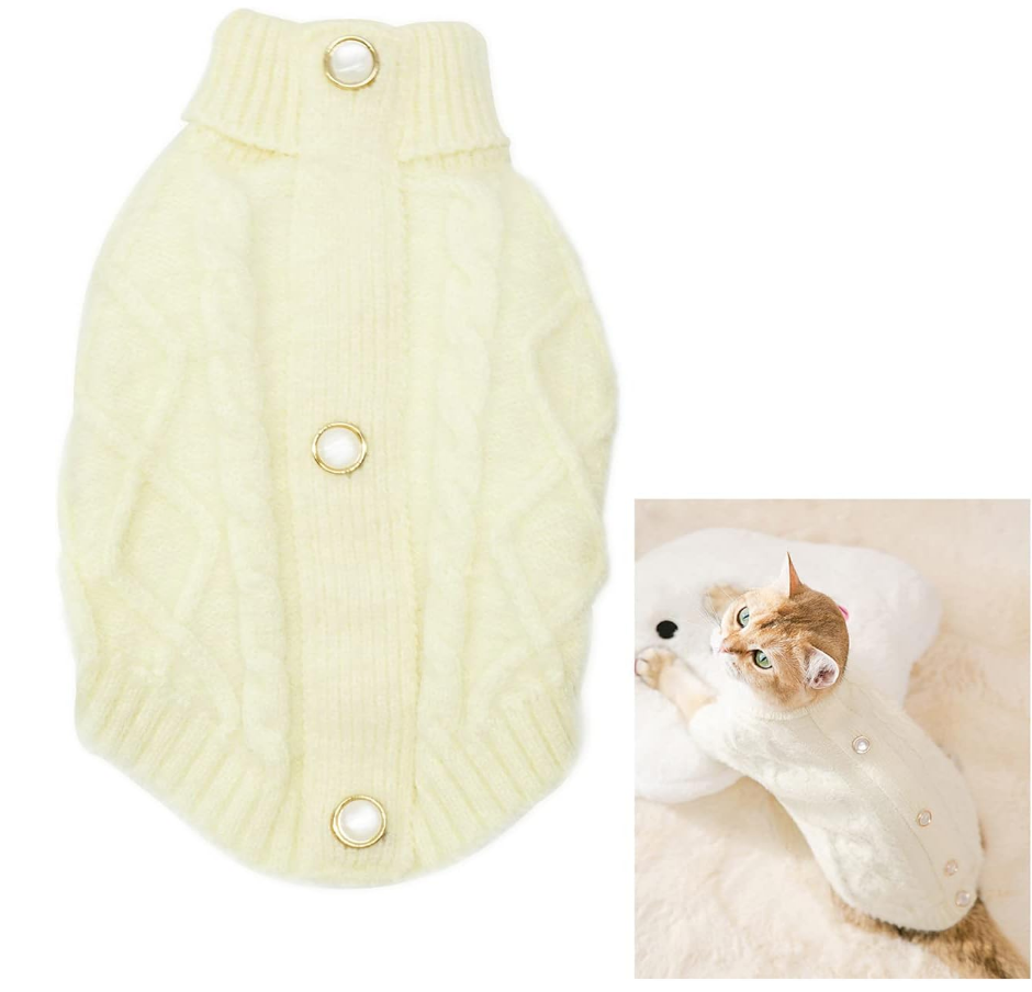 Cream Cable-Knit Pet Sweater