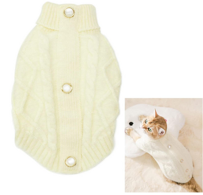 Cream Cable-Knit Pet Sweater