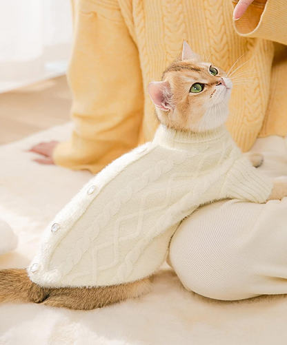 Cream Cable-Knit Pet Sweater