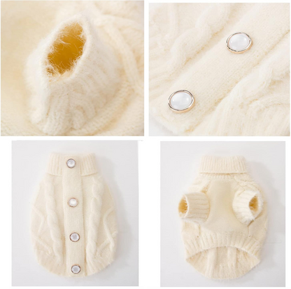 Cream Cable-Knit Pet Sweater