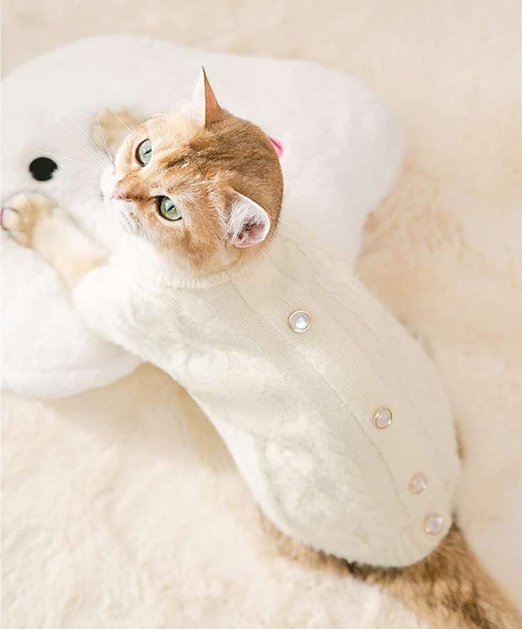 Cream Cable-Knit Pet Sweater