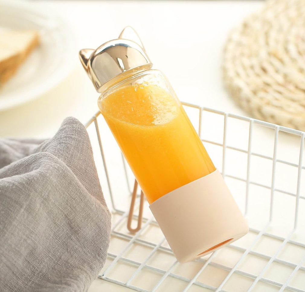 Gold Cat Glass Water Bottle